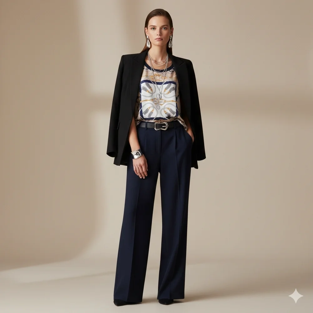 Adrienne Vittadini Horsebit Belt Rope Print Top - Picture 8 of 8